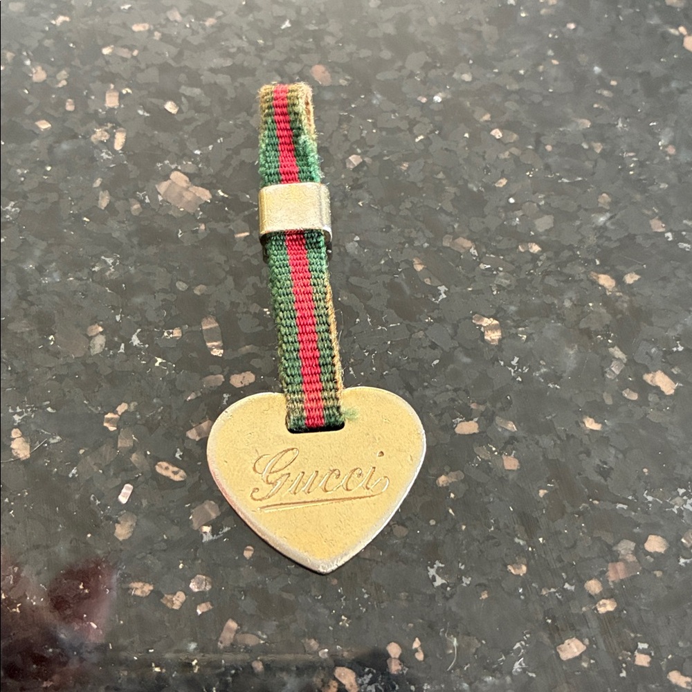 Gucci Gold Heart Pendant with Green and Red Strap